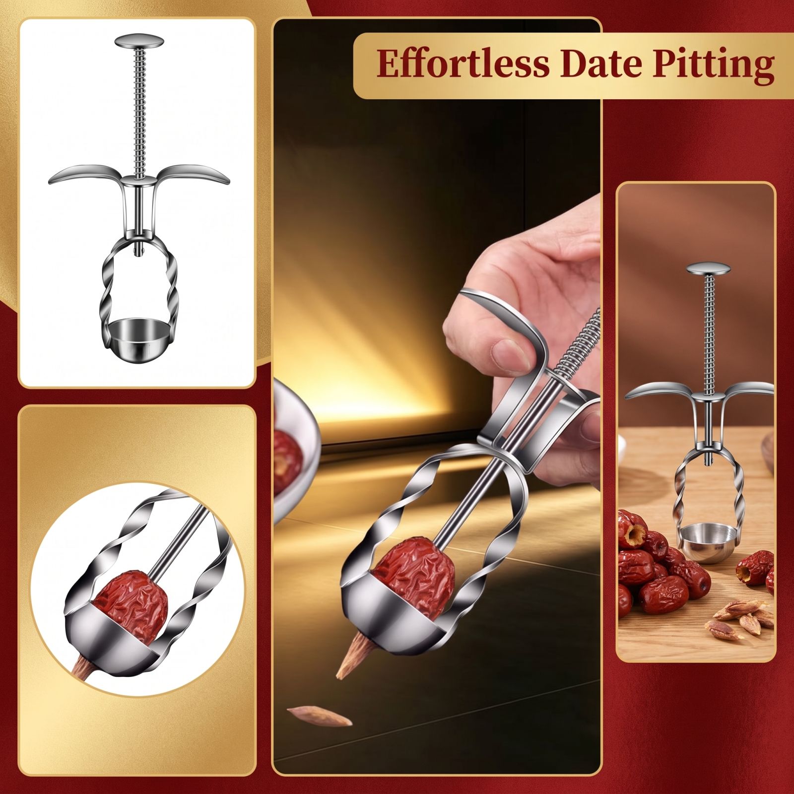 Kitchen Baking Tools - Stainless Steel Red Date Pitter Tool