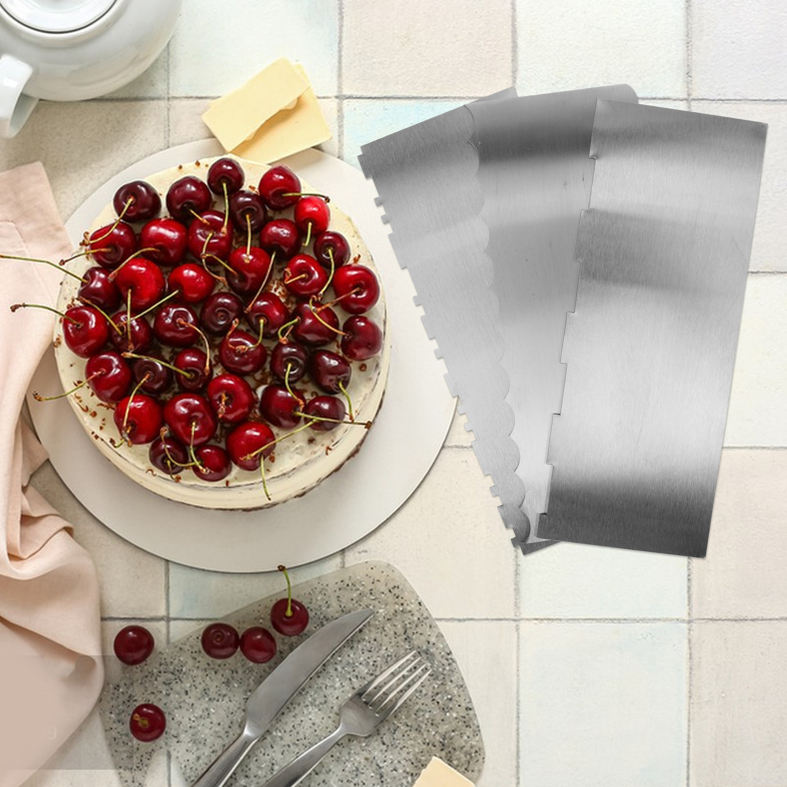 3Pcs Stainless Steel Cake Smoo - Fondant Smoother Set ulasan dan harga