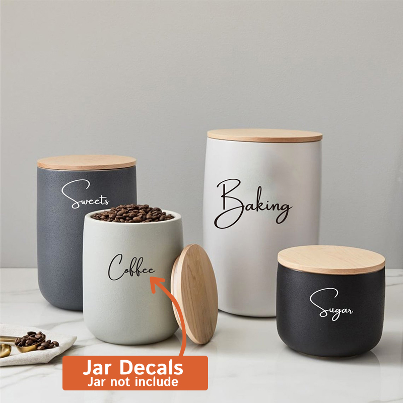 Decal Only 8Pcs Kitchen Organi - Kitchen Baking Canisters ulasan dan harga